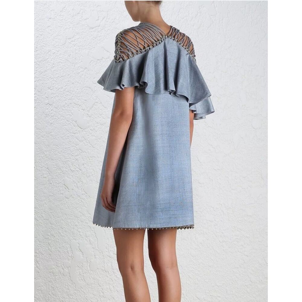 RARE $1900 Zimmermann Havoc Lattice Silk Flounce Dress Sz US 4/ Small /0 - Picture 4 of 16